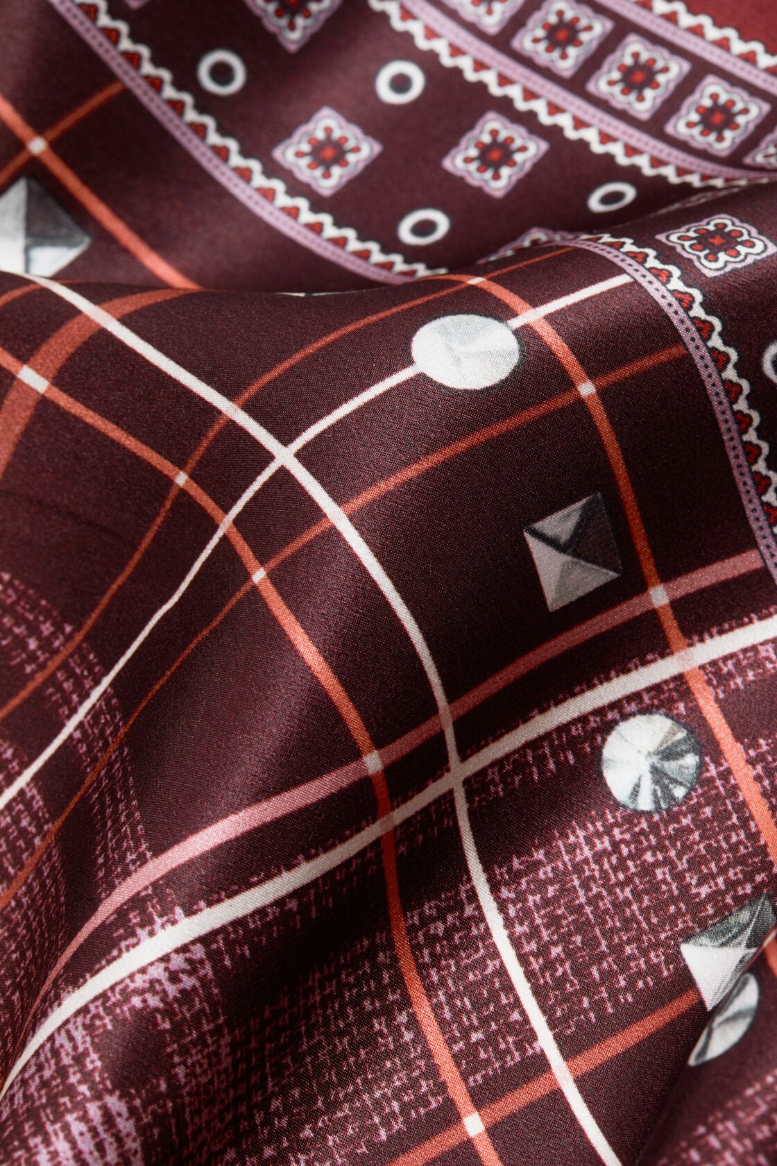 Acne Studios Checkered silk scarf - Burgundy/brown