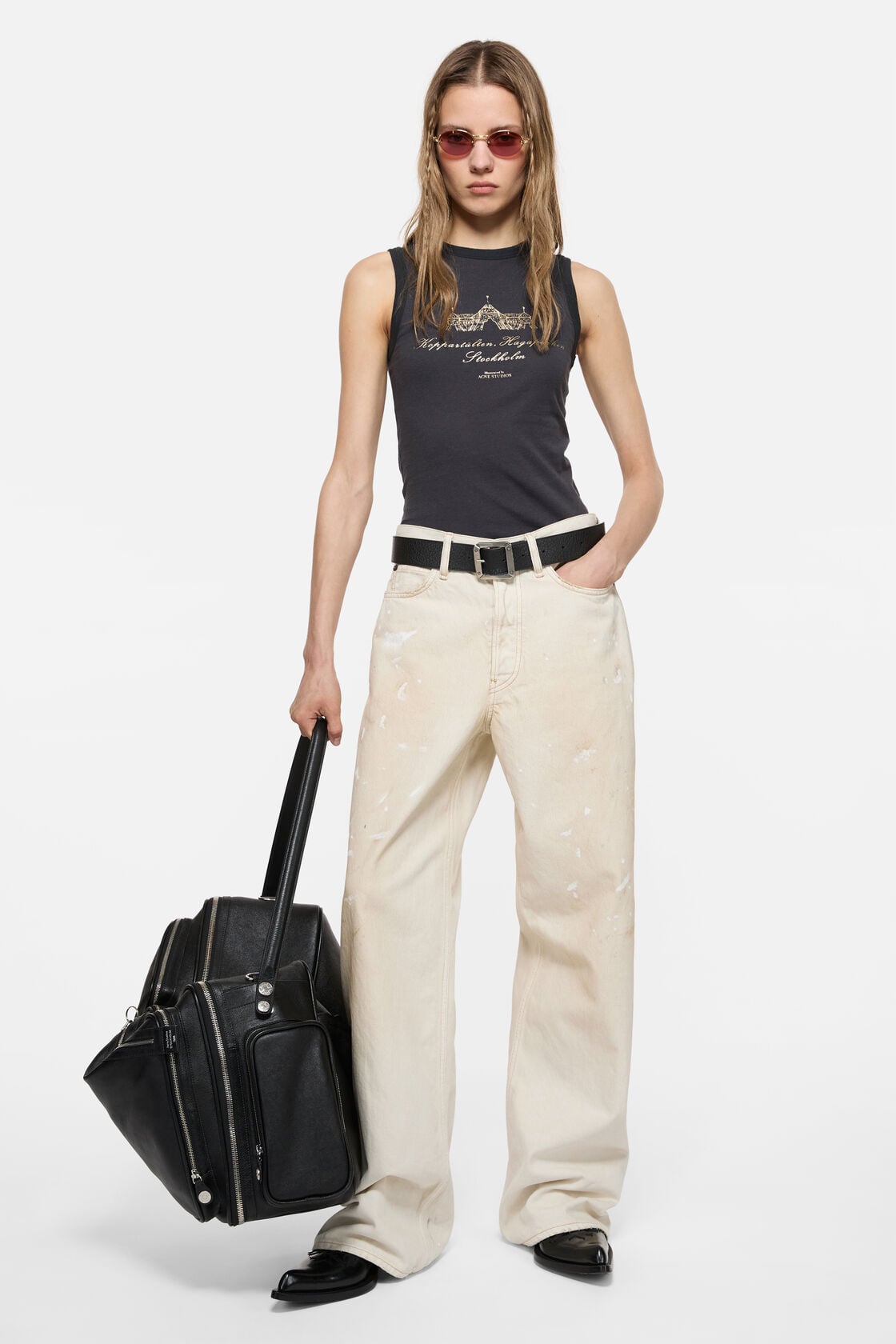 Acne Studios Loose fit jeans with leather pockets - White