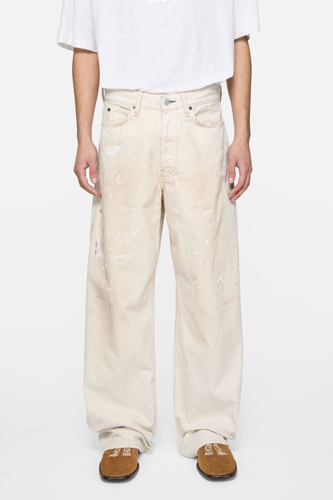Acne Studios Loose fit jeans with leather pockets - White