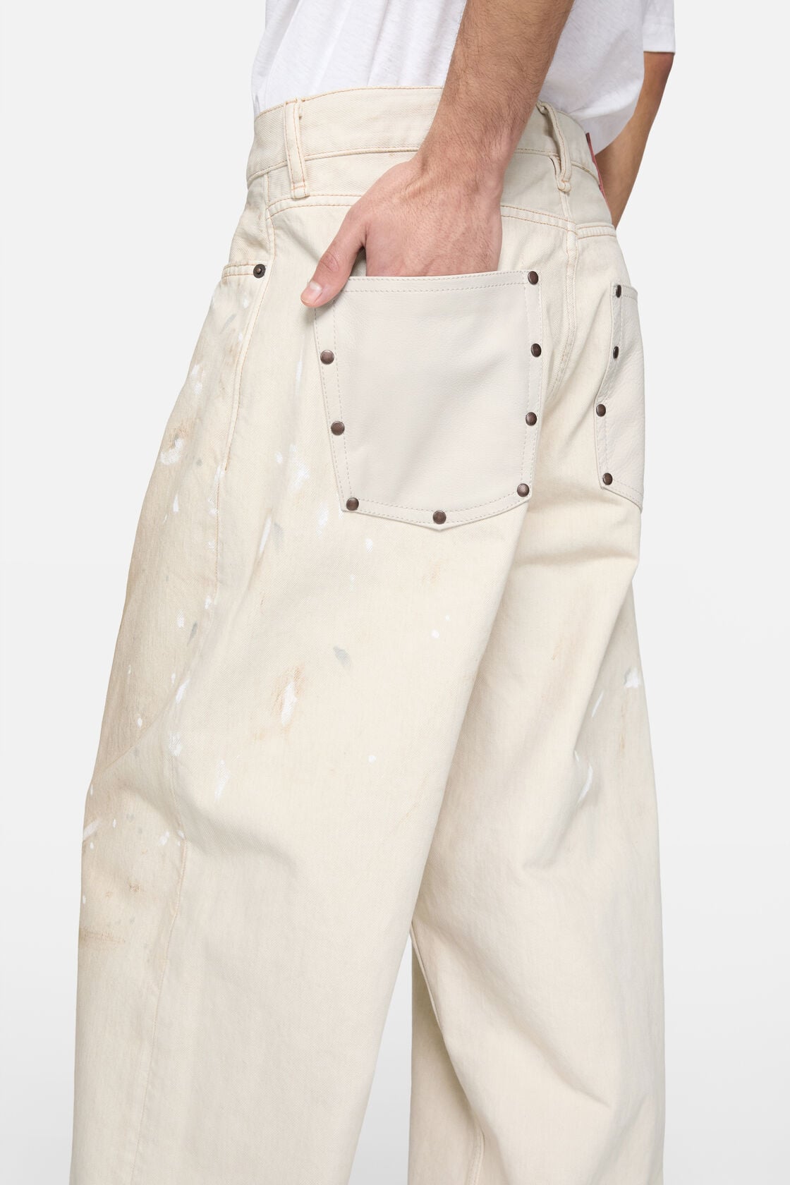 Acne Studios Loose fit jeans with leather pockets - White