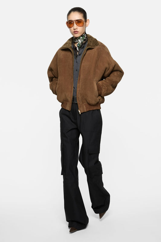 Acne Studios Shearling Bomber Jacket - Chestnut brown