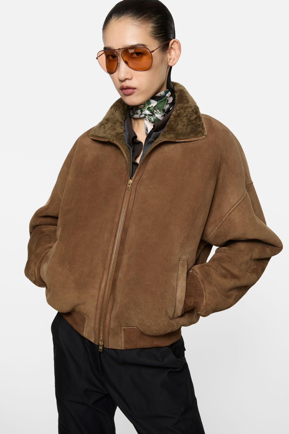 Acne Studios Shearling Bomber Jacket - Chestnut brown