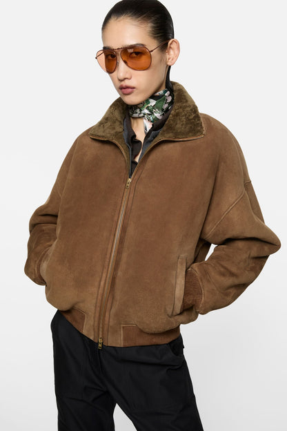 Acne Studios Shearling Bomber Jacket - Chestnut brown