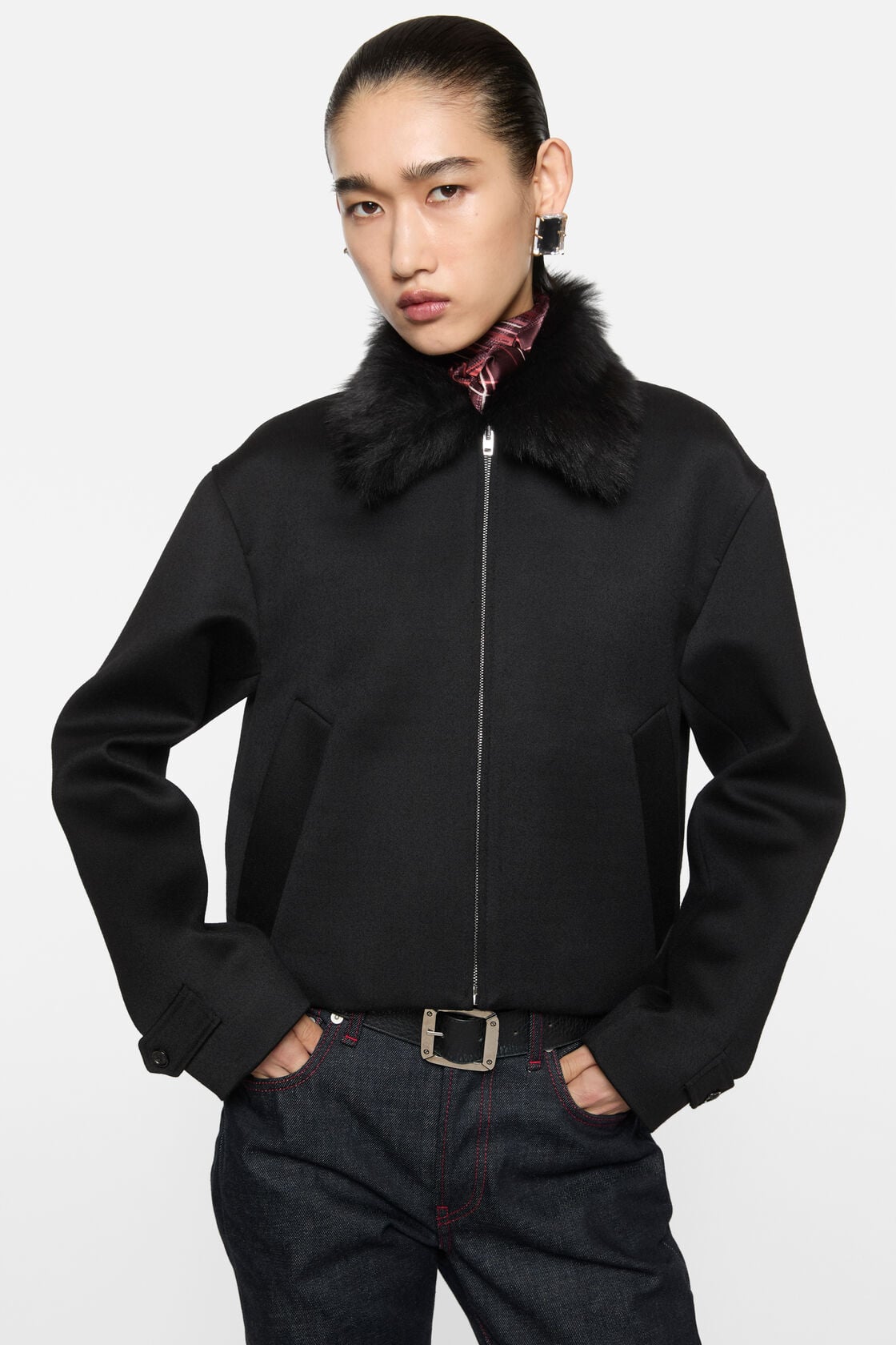 Acne Studios Satin-Wool Bomber Jacket - Black