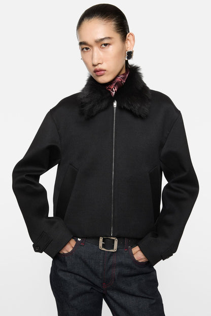 Acne Studios Satin-Wool Bomber Jacket - Black