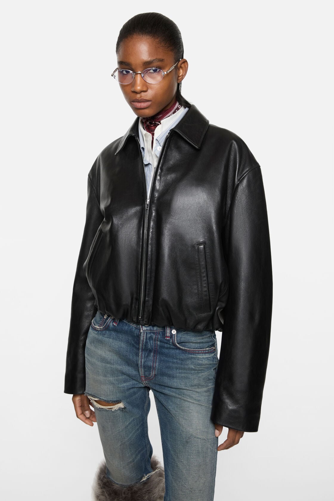 Acne Studios Leather bomber jacket - Black