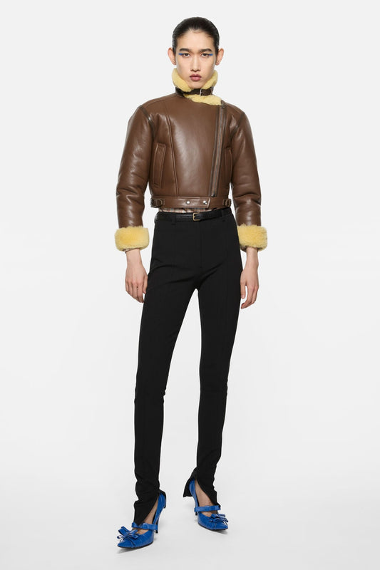 Acne Studios Shearling biker jacket - Mid brown/pale yellow