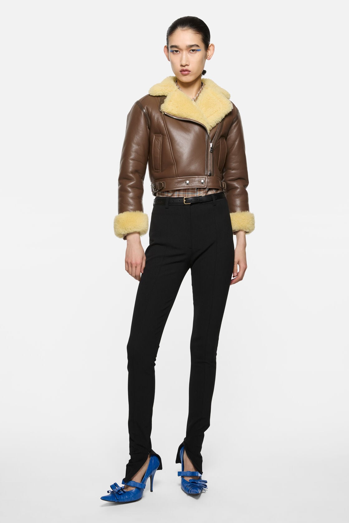 Acne Studios Shearling biker jacket - Mid brown/pale yellow