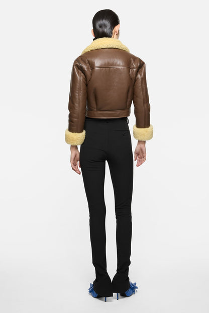 Acne Studios Shearling biker jacket - Mid brown/pale yellow