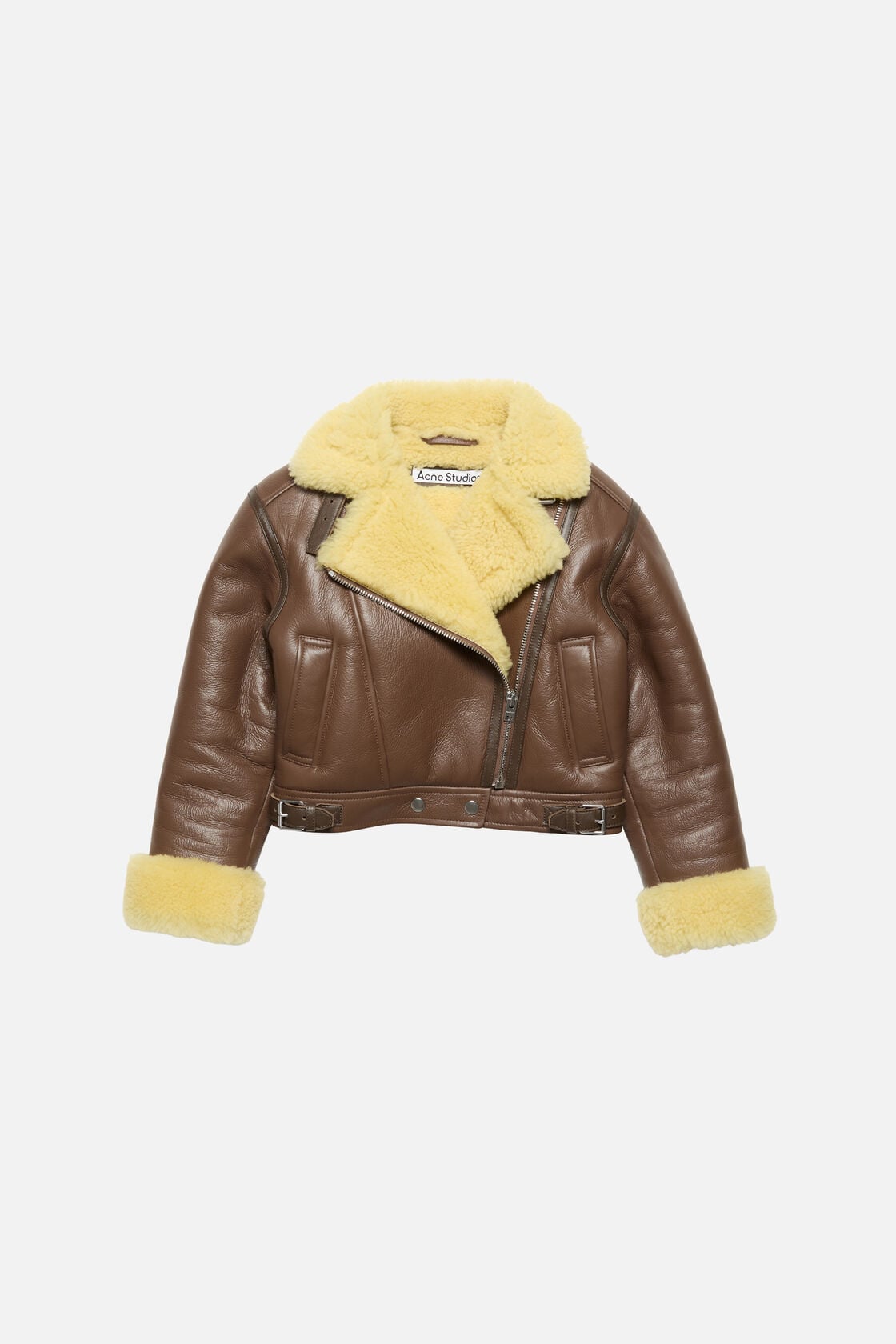 Acne Studios Shearling biker jacket - Mid brown/pale yellow