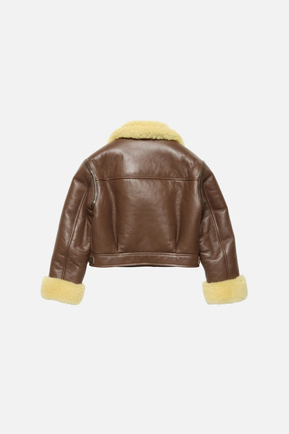 Acne Studios Shearling biker jacket - Mid brown/pale yellow