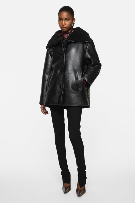 Acne Studios Leather Shearling Duffle Coat - Black