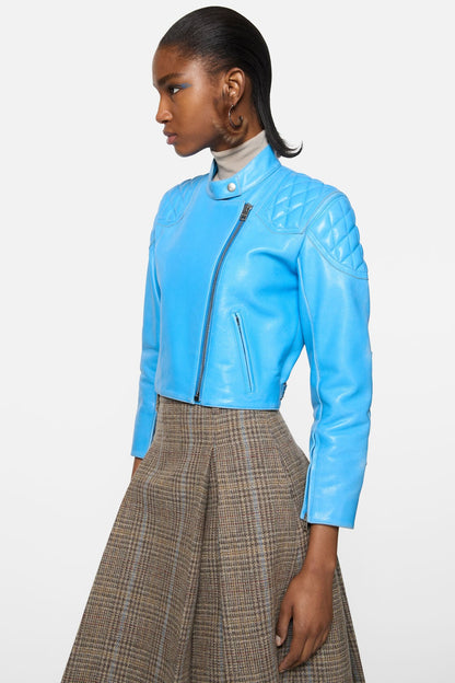 Acne Studios Leather biker jacket - Aqua blue