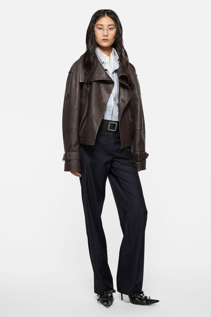 Acne Studios Cropped leather trench coat - Dark brown