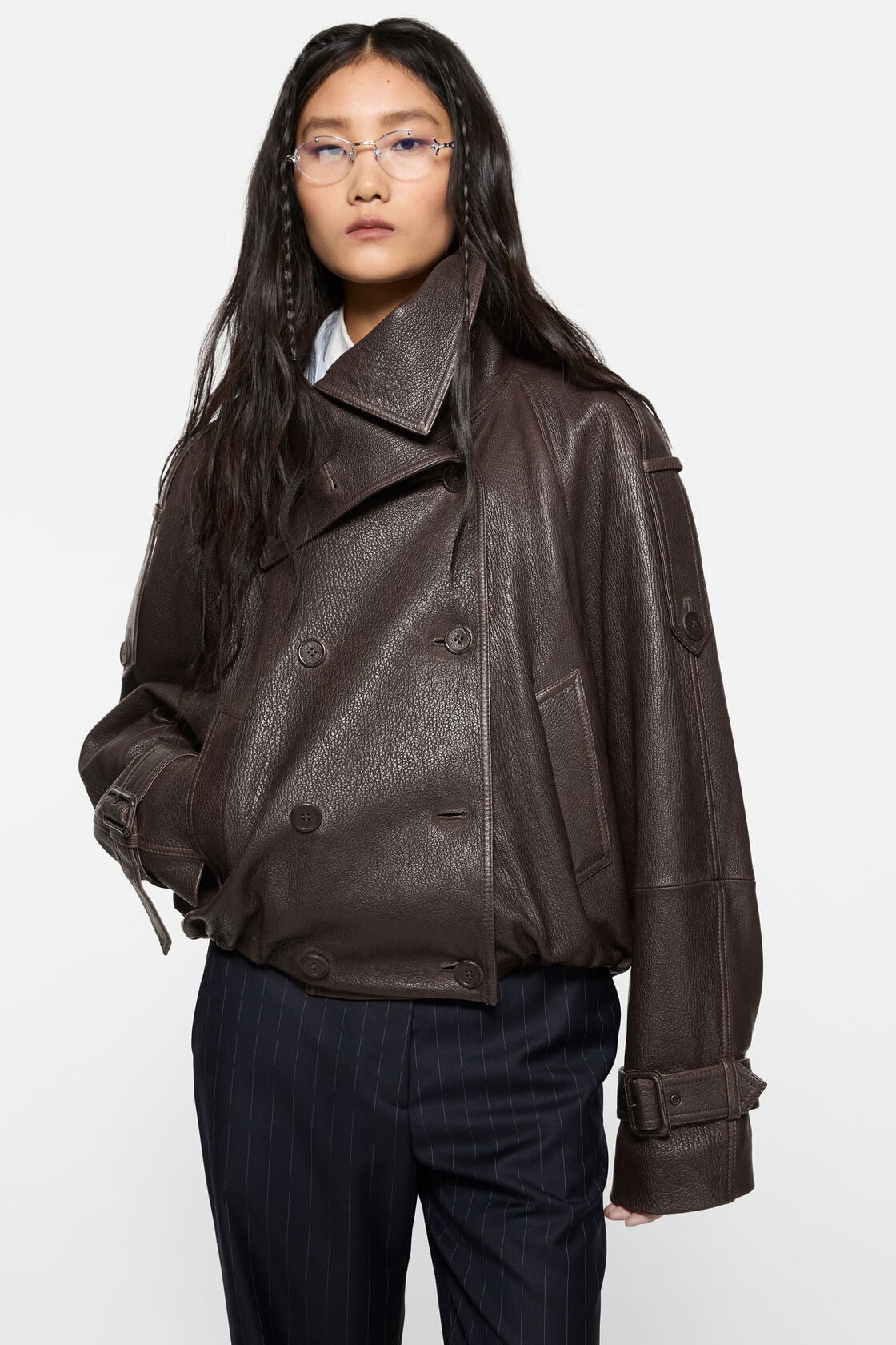 Acne Studios Cropped leather trench coat - Dark brown