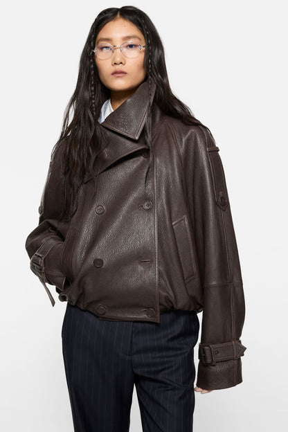 Acne Studios Cropped leather trench coat - Dark brown