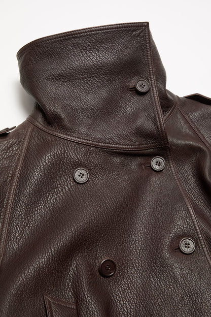 Acne Studios Cropped leather trench coat - Dark brown