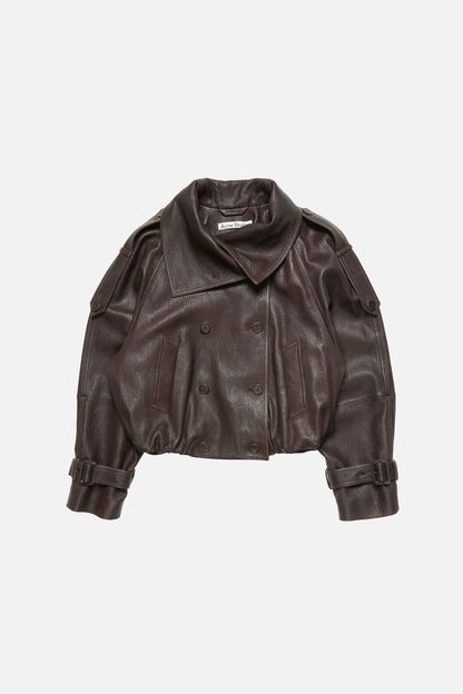 Acne Studios Cropped leather trench coat - Dark brown