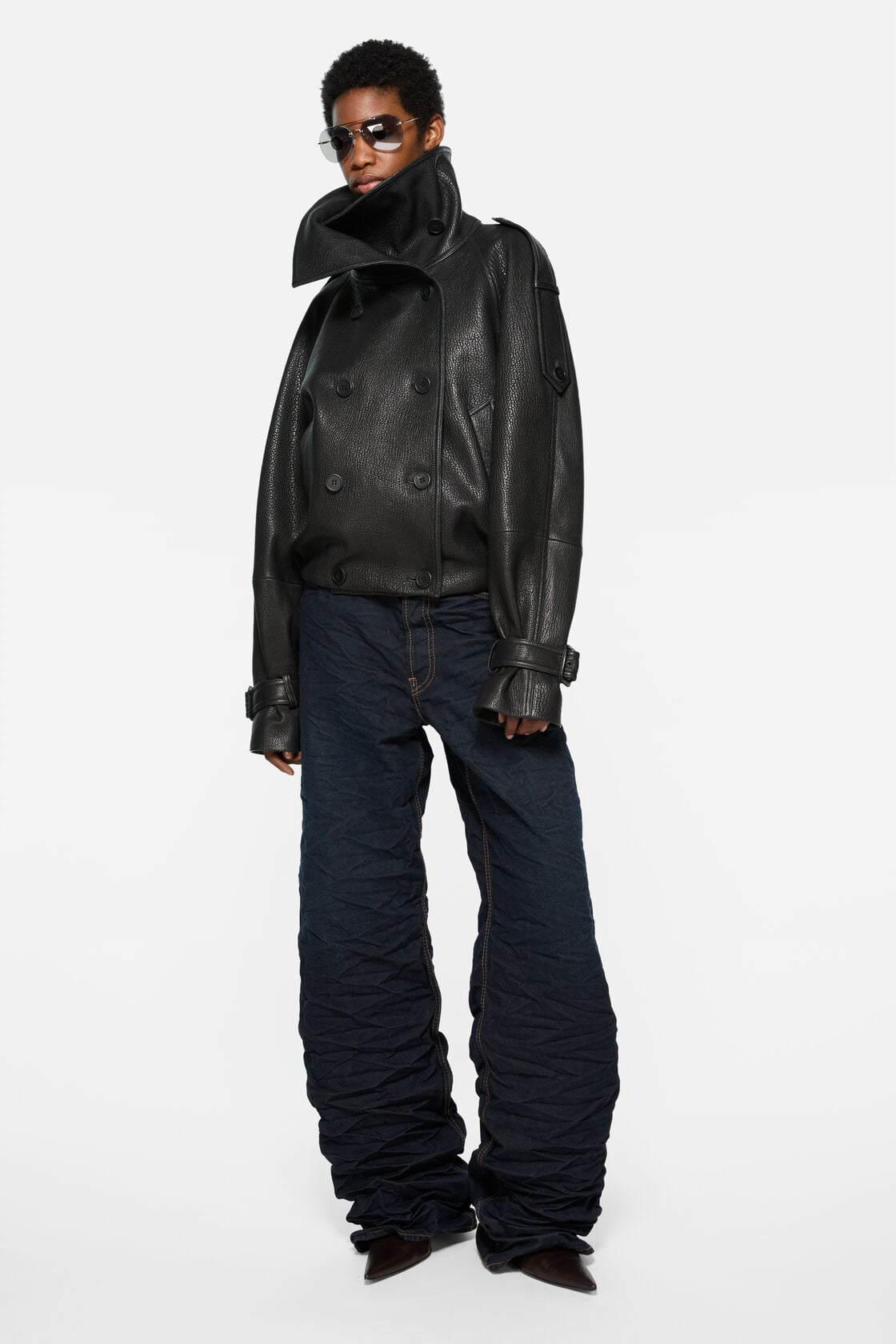 Acne Studios Cropped leather trench coat - Black