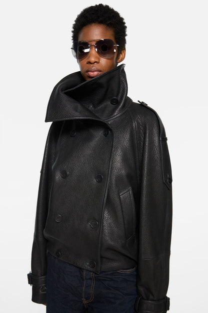 Acne Studios Cropped leather trench coat - Black