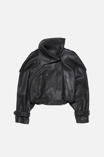 Acne Studios Cropped leather trench coat - Black