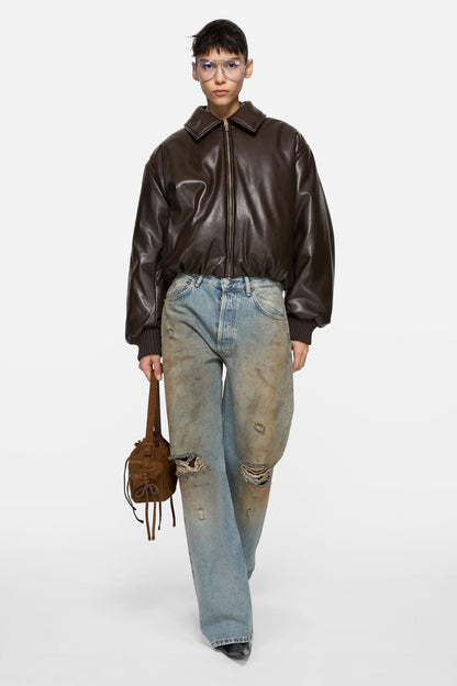 Acne Studios Faux leather bomber jacket - Chocolate brown