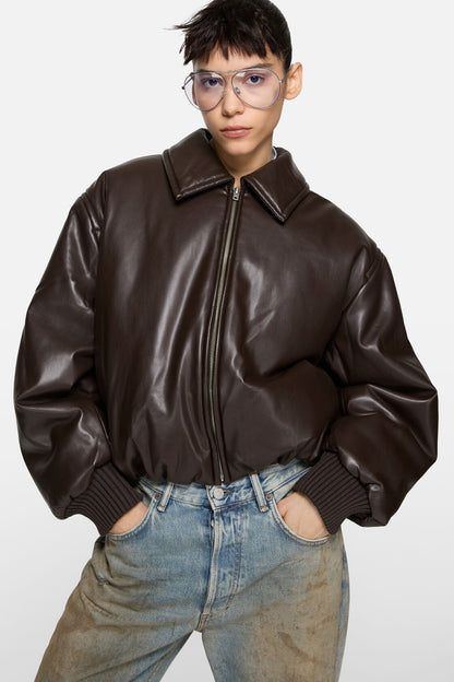 Acne Studios Faux leather bomber jacket - Chocolate brown