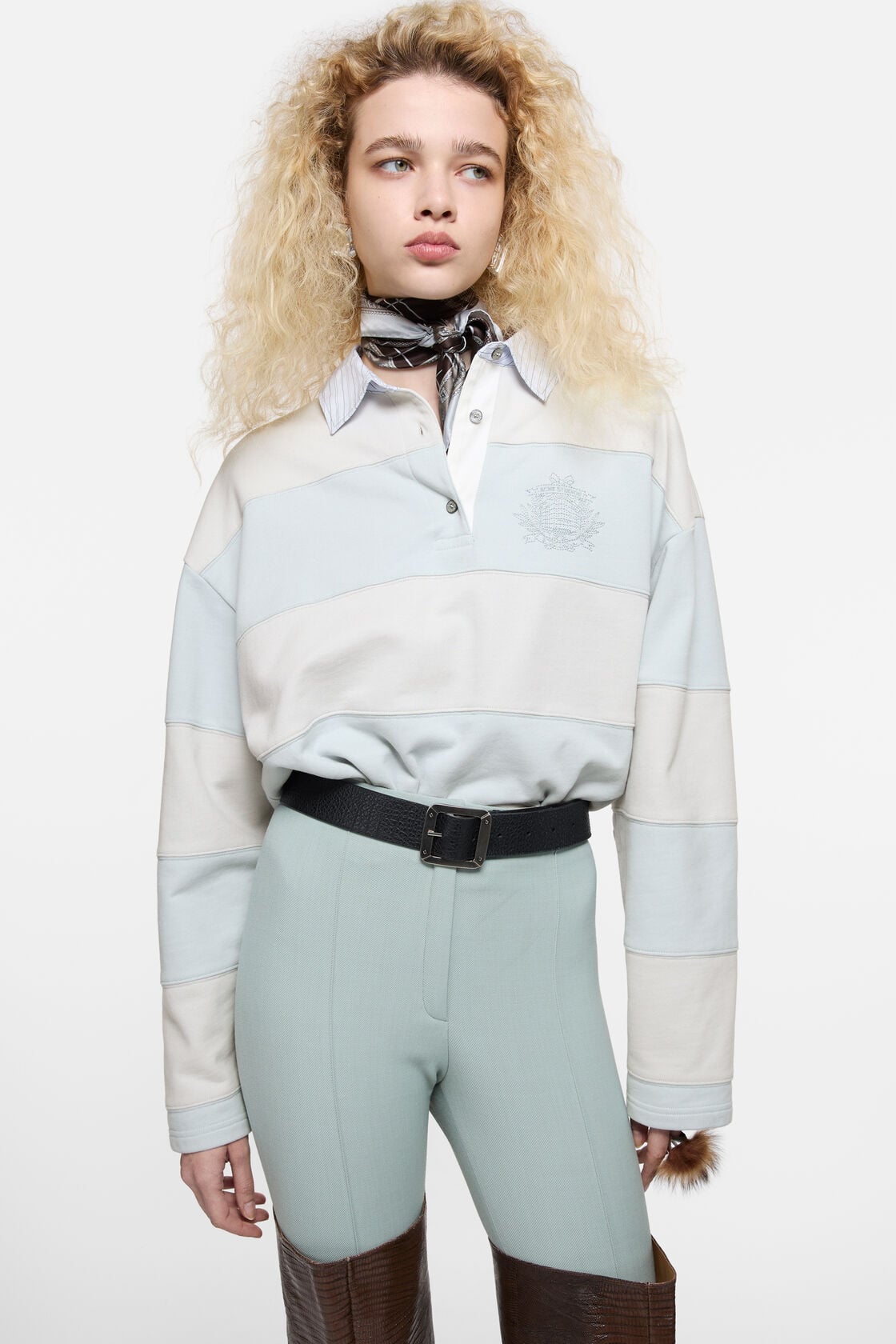 Acne Studios Striped polo sweatshirt - Light blue/grey