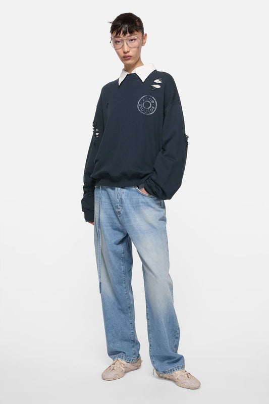 Acne Studios Distressed fleece sweatshirt - Dark navy