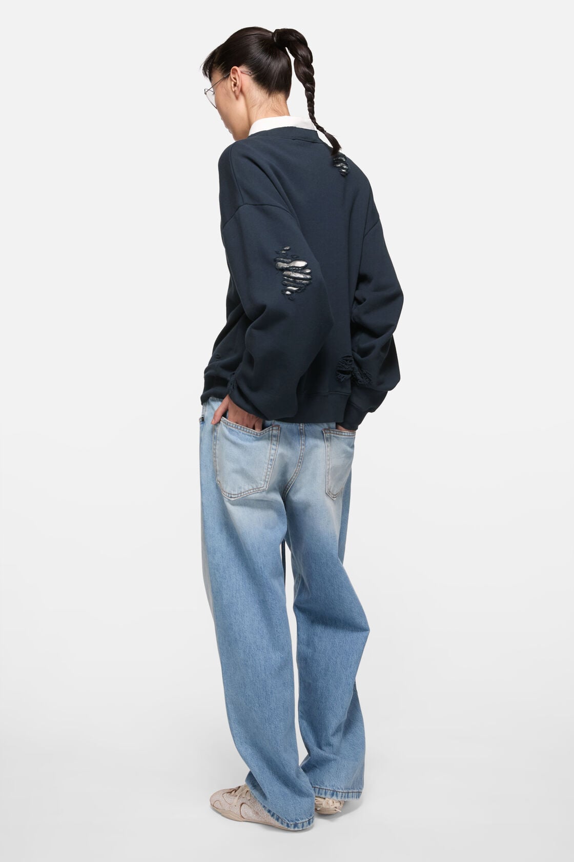 Acne Studios Distressed fleece sweatshirt - Dark navy