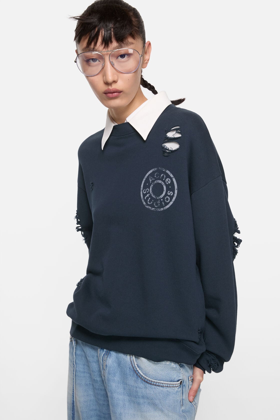 Acne Studios Distressed fleece sweatshirt - Dark navy