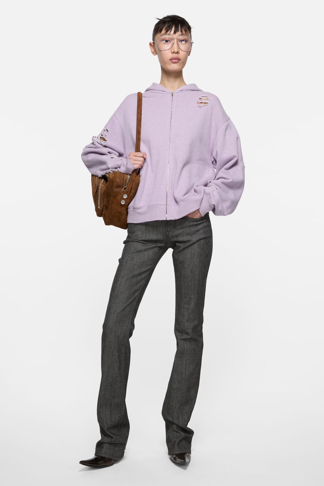 Acne Studios Distressed logo hoodie - Faded purple
