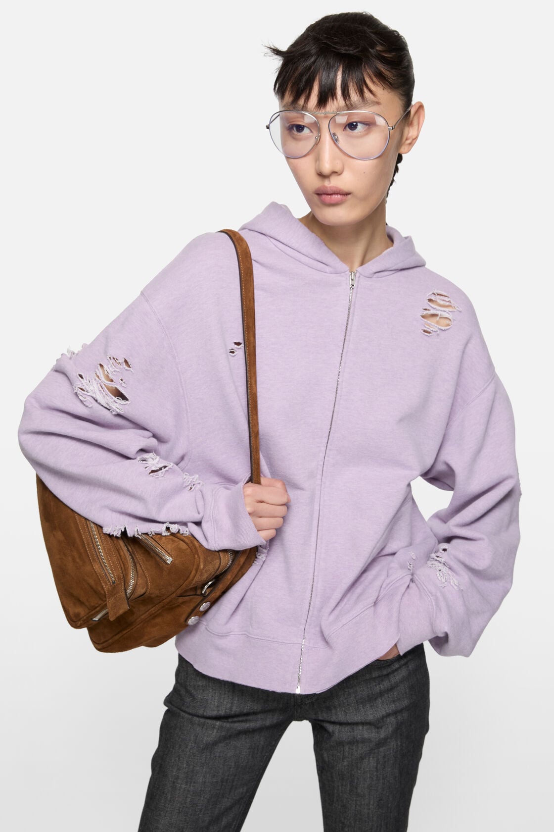 Acne Studios Distressed logo hoodie - Faded purple