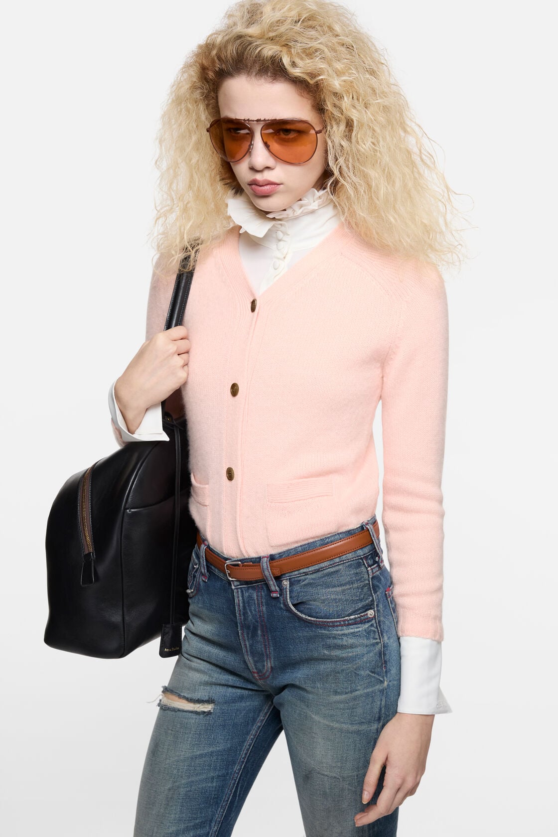 Acne Studios Cashmere V-Neck Cardigan - Light Rose Pink