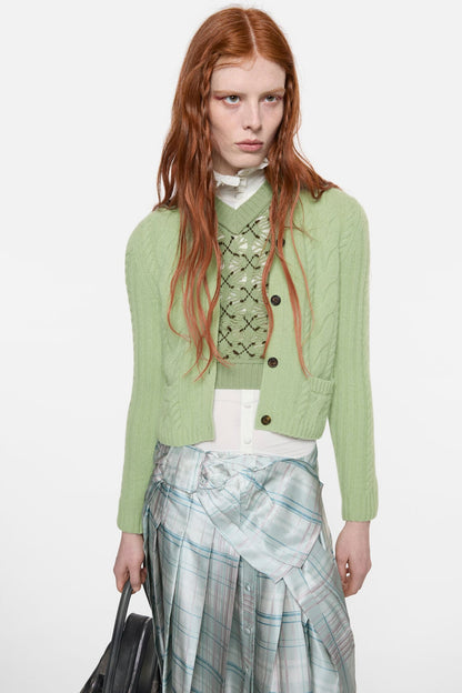 Acne Studios Cashmere Cable-Knit Cardigan - Sage green