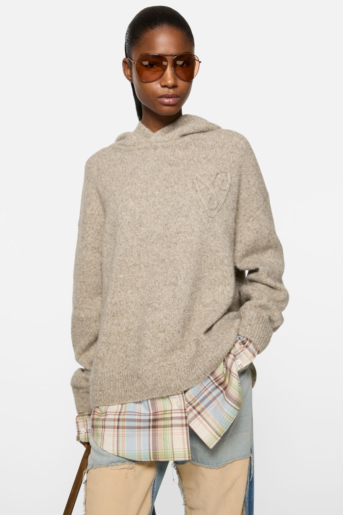 Acne Studios Layered knit hoodie - Medium beige