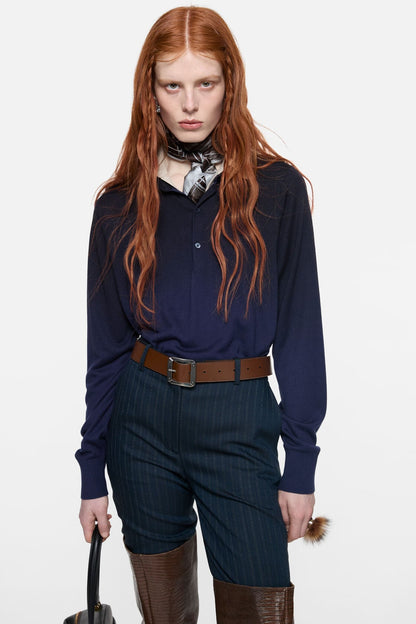 Acne Studios Silk blend polo knit - Navy/beige