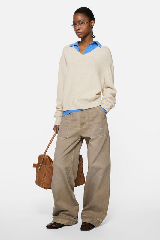 Acne Studios Layered Wool V-Neck Sweater - Dirty white