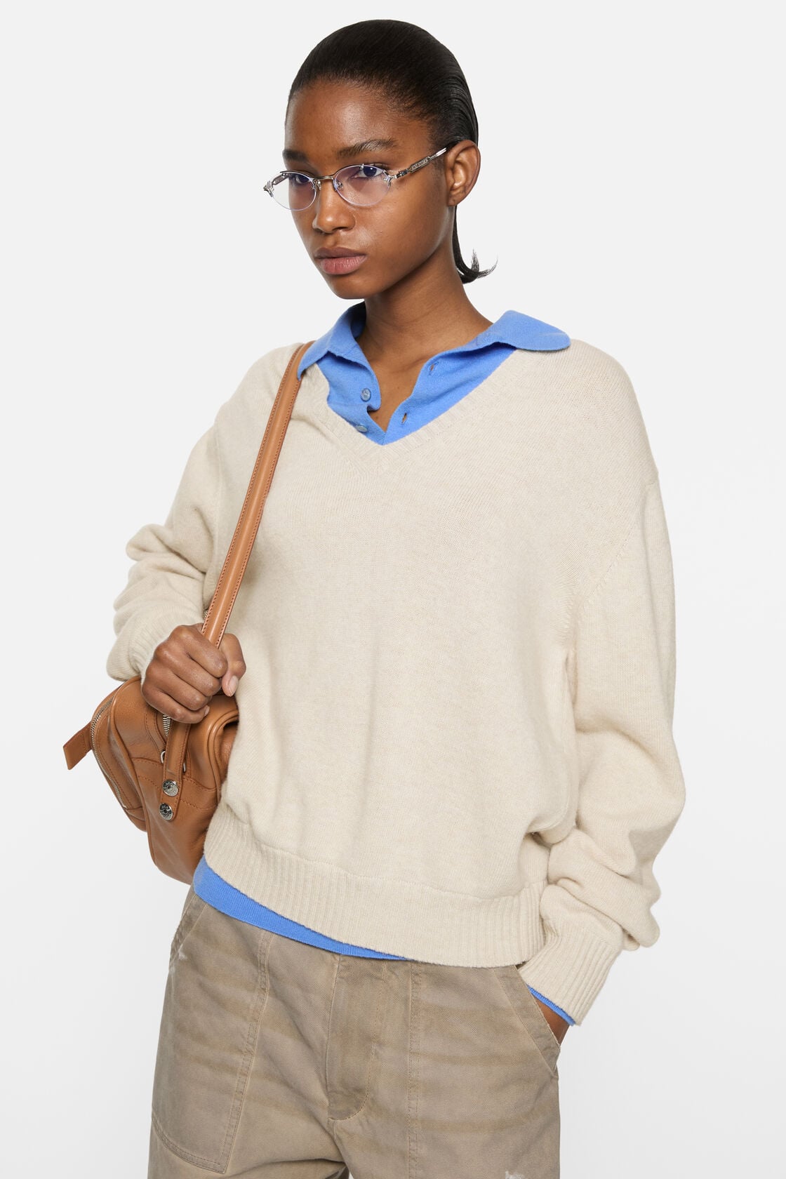 Acne Studios Layered Wool V-Neck Sweater - Dirty white