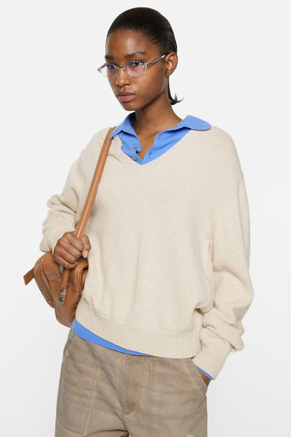 Acne Studios Layered Wool V-Neck Sweater - Dirty white