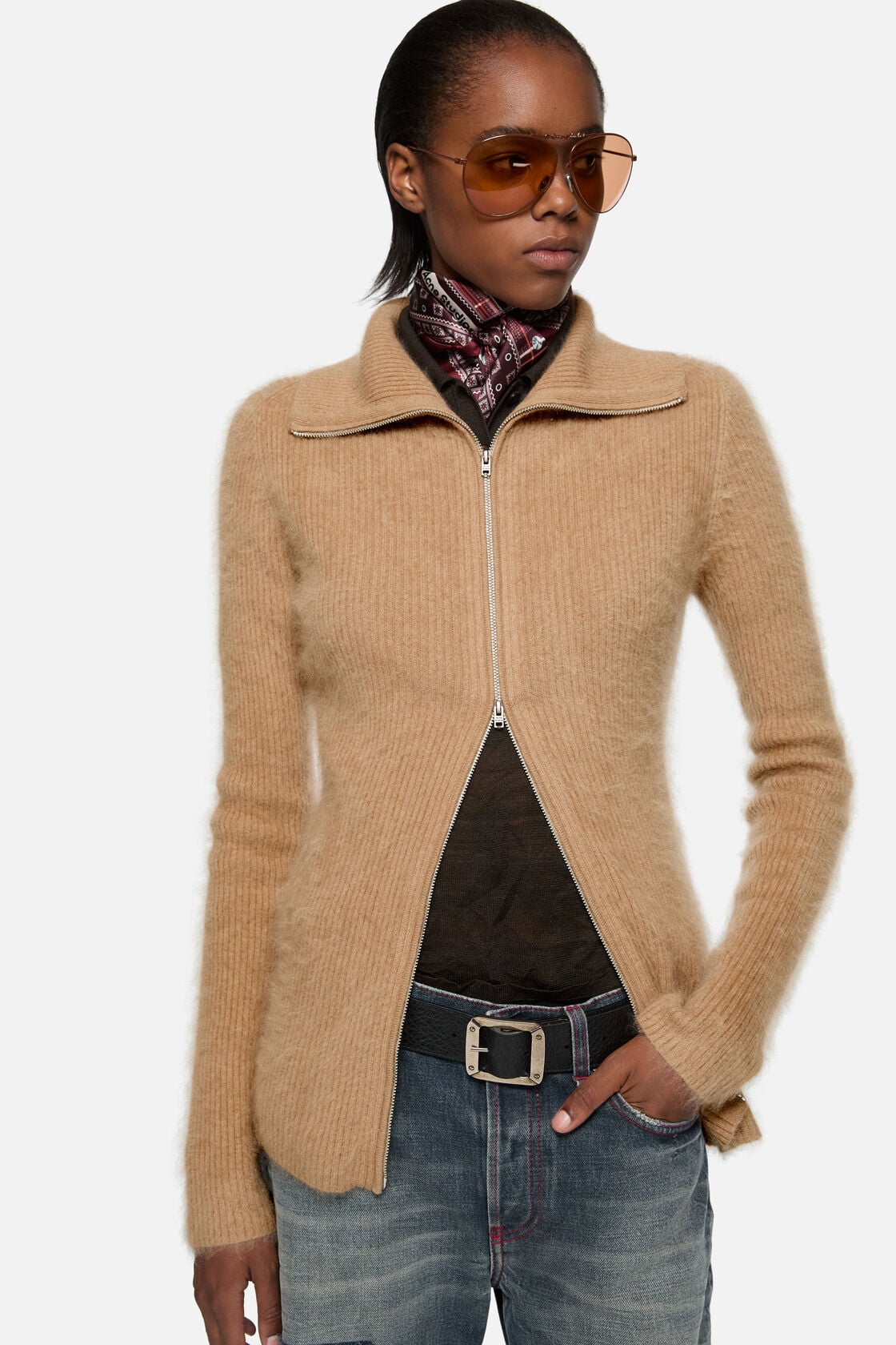 Acne Studios Cashmere zip-up cardigan - Light brown