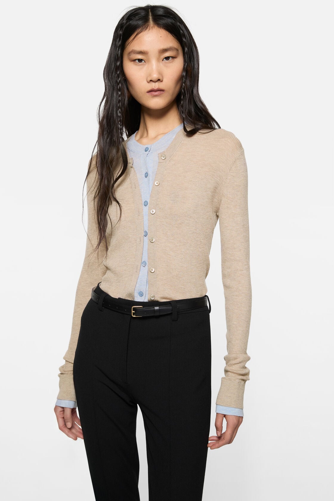 Acne Studios Layered silk-wool cardigan - Beige/light blue