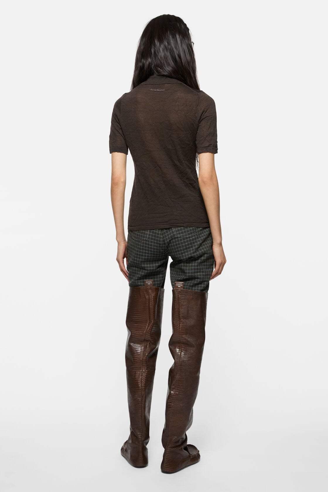 Acne Studios Silk polo knit - Dark brown melange