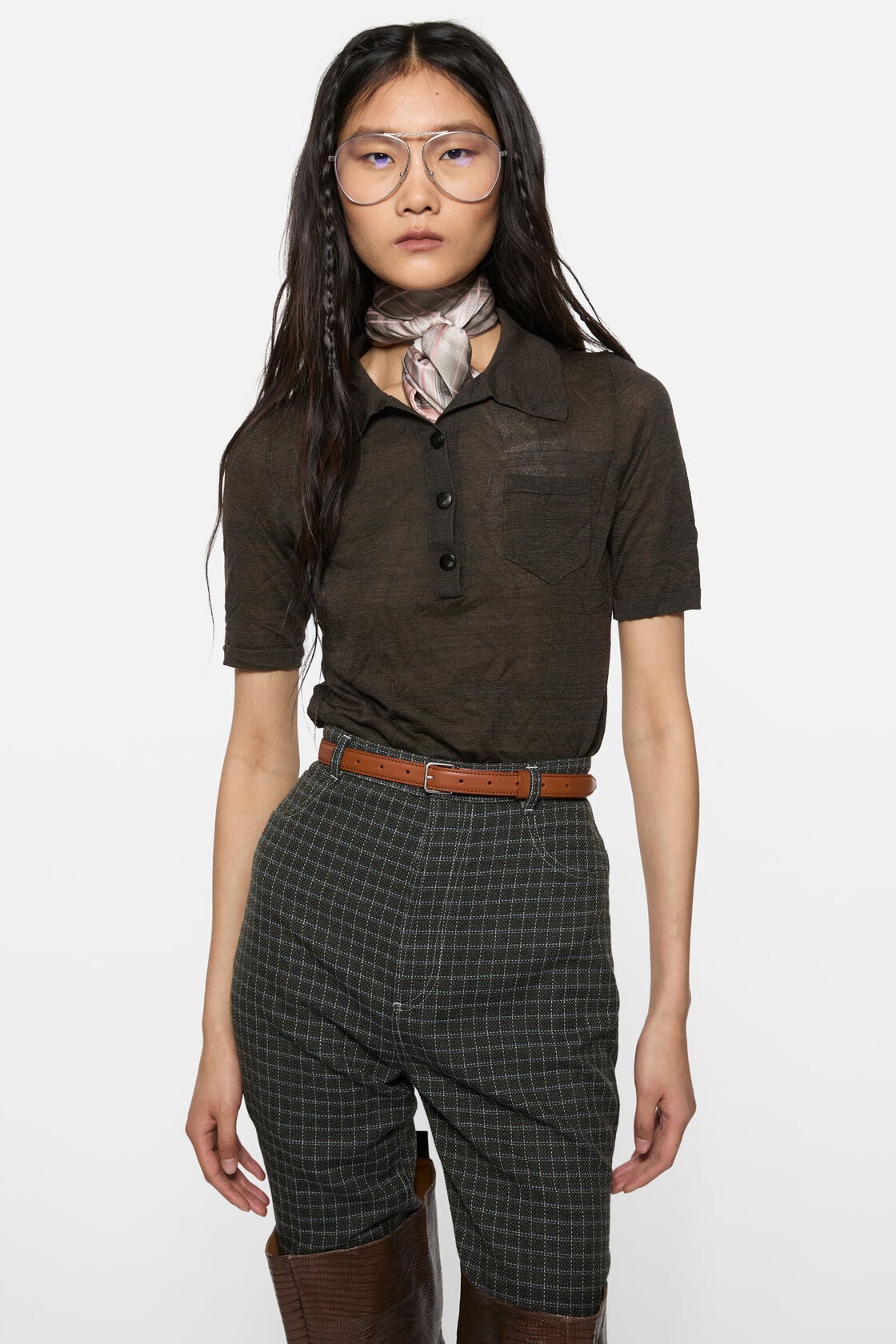 Acne Studios Silk polo knit - Dark brown melange