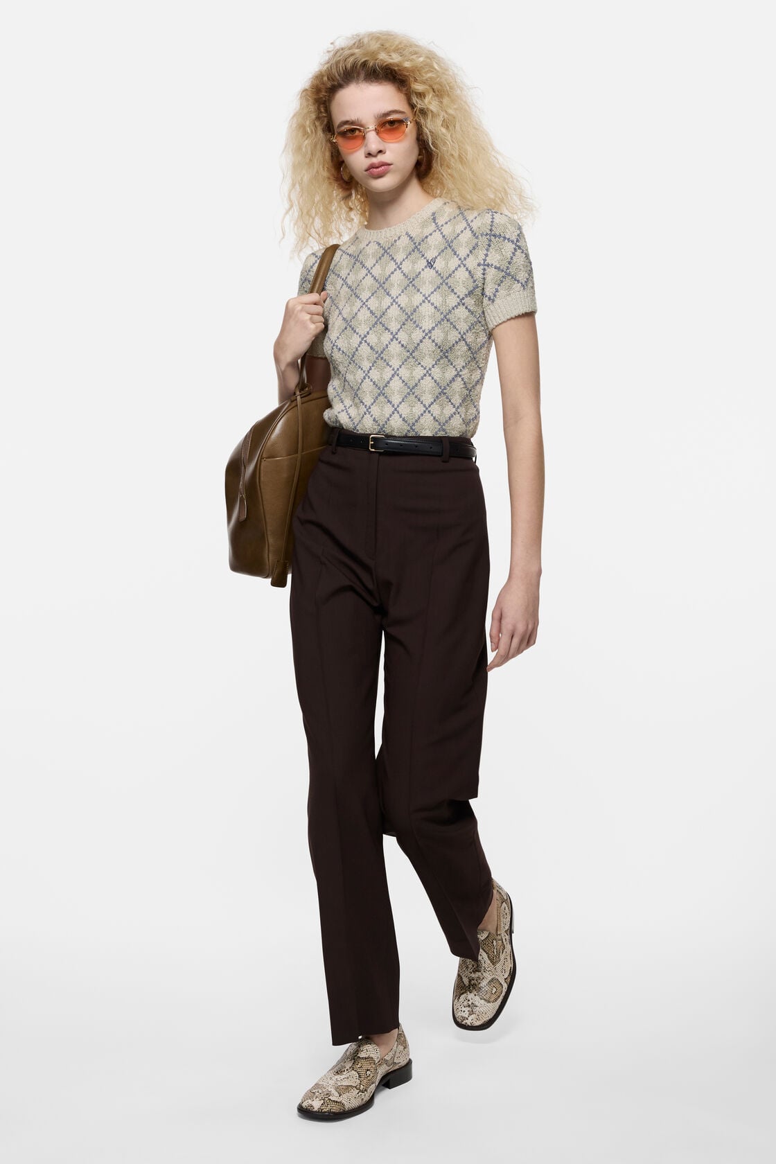 Acne Studios Bouclé Argyle Knit Sweater - Grey/white