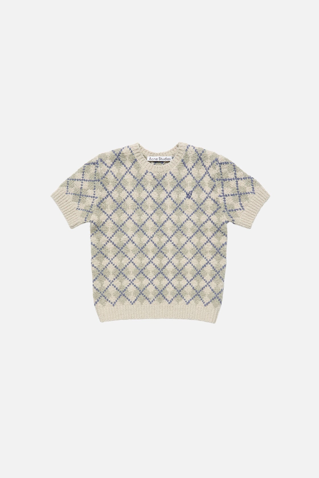 Acne Studios Bouclé Argyle Knit Sweater - Grey/white