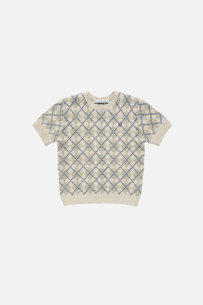 Acne Studios Bouclé Argyle Knit Sweater - Grey/white