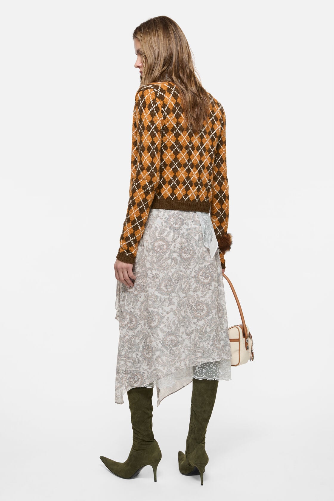 Acne Studios Bouclé Argyle Knit Cardigan - Brown/orange