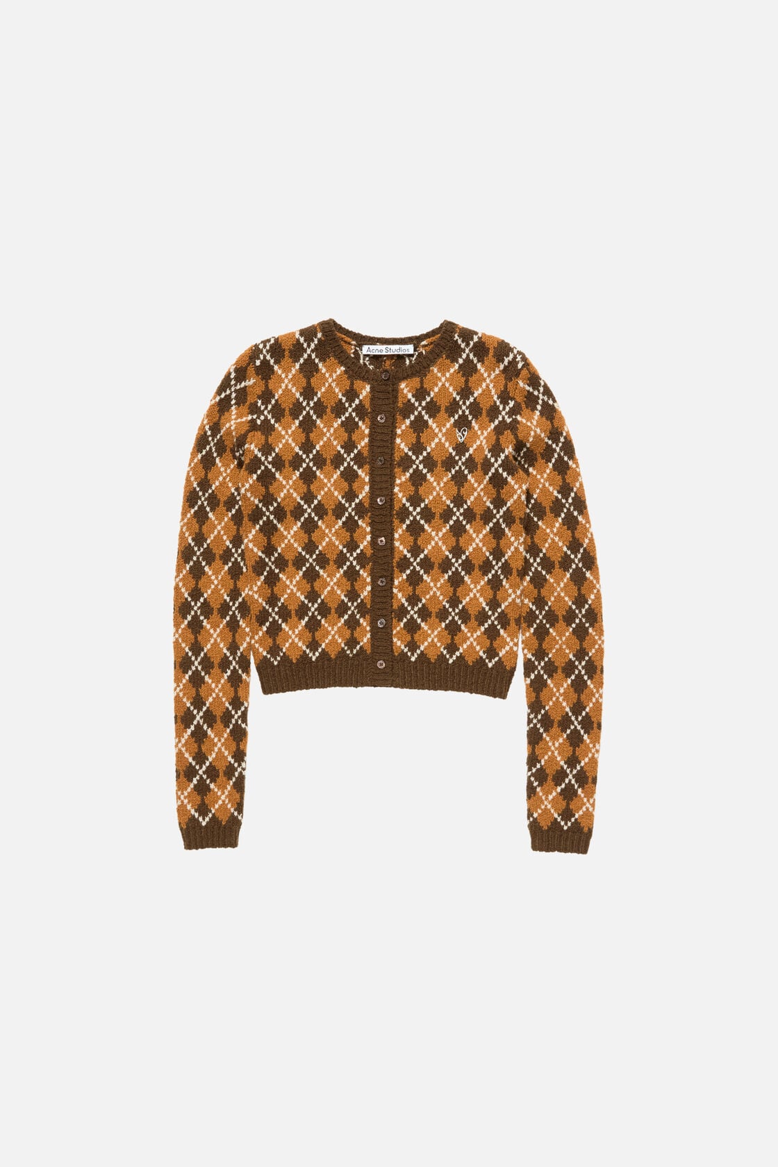 Acne Studios Bouclé Argyle Knit Cardigan - Brown/orange