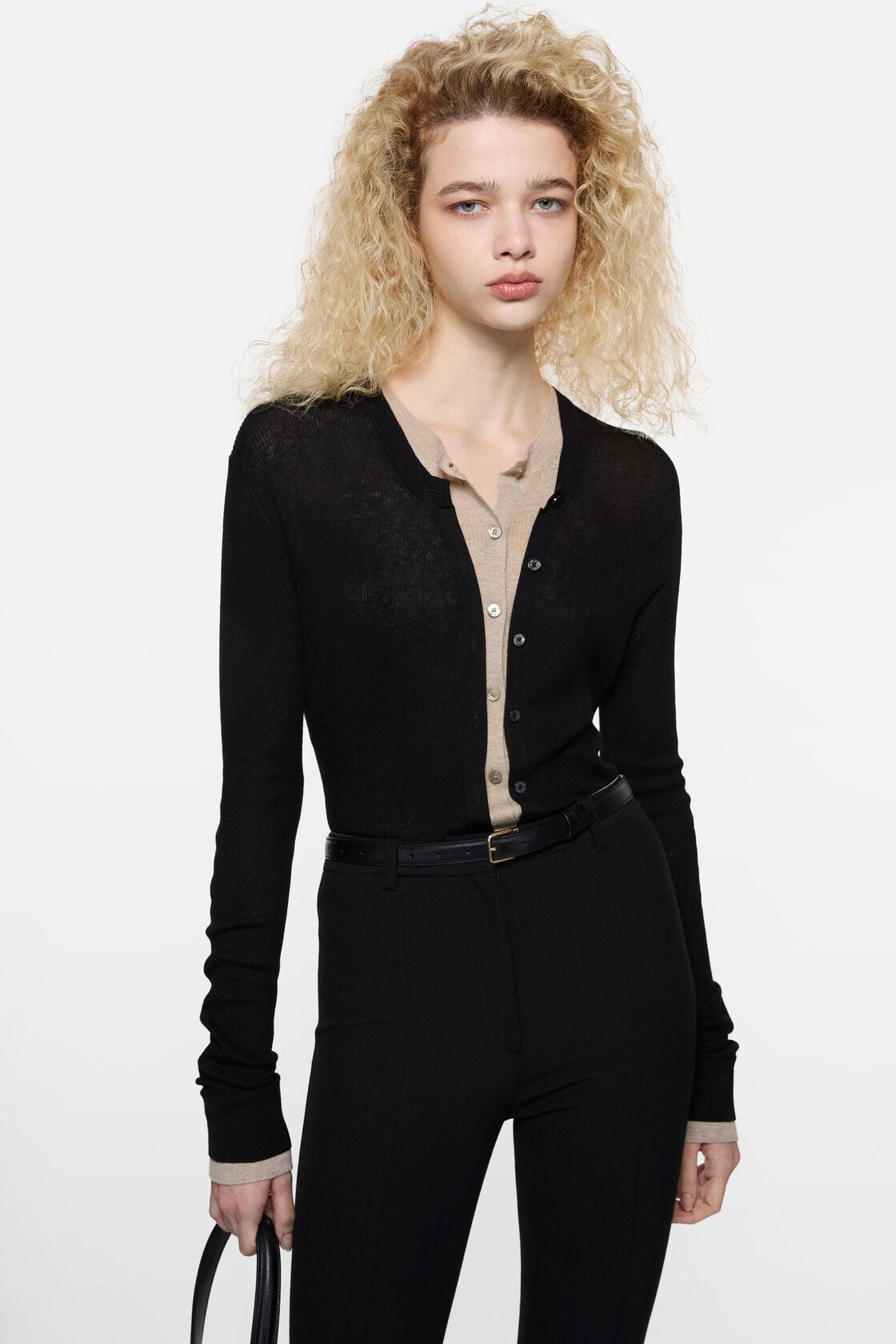 Acne Studios Layered silk-wool cardigan - Black/beige